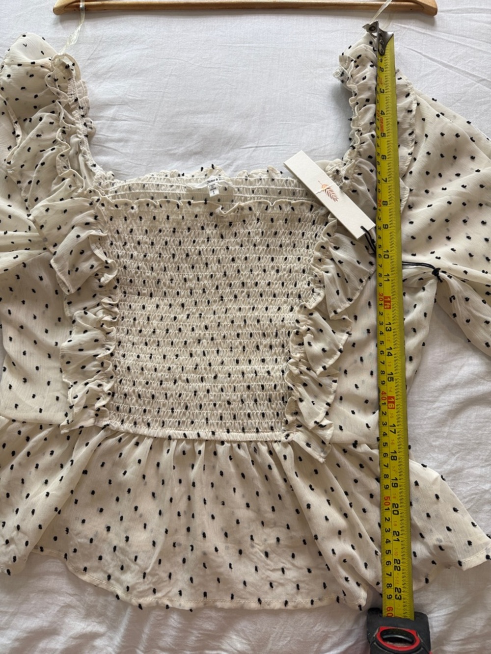 june & hudson White Smocked Peplum Blouse with Black Dot Print Plus size 1X - Picture 8 of 13